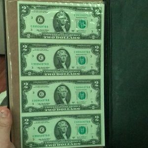 OFFICIAL 2003 UNCUT $2 BILLS WITH CERTIFICATE OF OWNERSHIP RARE COLLECTORS ITEM
